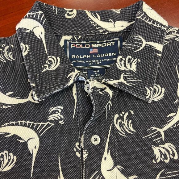 Polo Sport Ralph Lauren Blue & White Marlin Polo Shirt sz L EUC - Picture 3 of 5